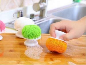 China Wear Resistant Stainless Steel Scrubber With Handle For Household Cleaning on sale