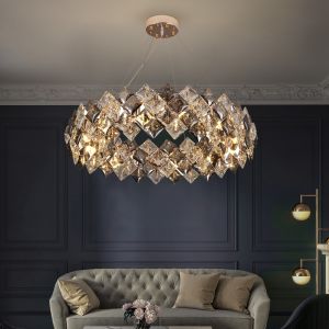 Led chandelier Living room decoration simple dimmer round hanging crystal lamp