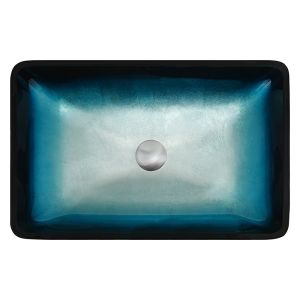 Gradient Blue Tempered Bath Wash Basins Glass Bowl Rectangular Table Top Solid