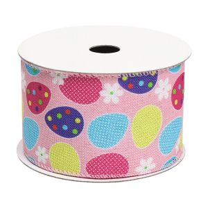 Egg And Rabbit Easter Wired Ribbon 50mm 5cm Easter Bunny Ribbon