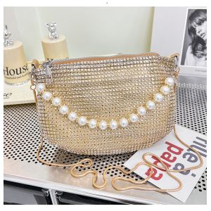 New pearl handle imitation full diamond handbag shoulder bag Cross-border