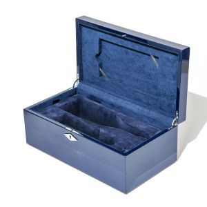 Custom Blue Wooden Wine Bottle Box Sustainable Material With Logo