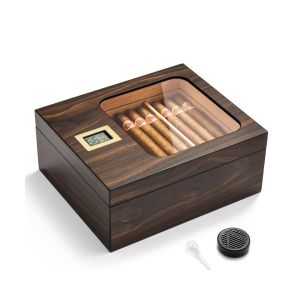 Custom Cedar Solid Wood Cigar Tobacco Gift Box With Humidifier Compartment