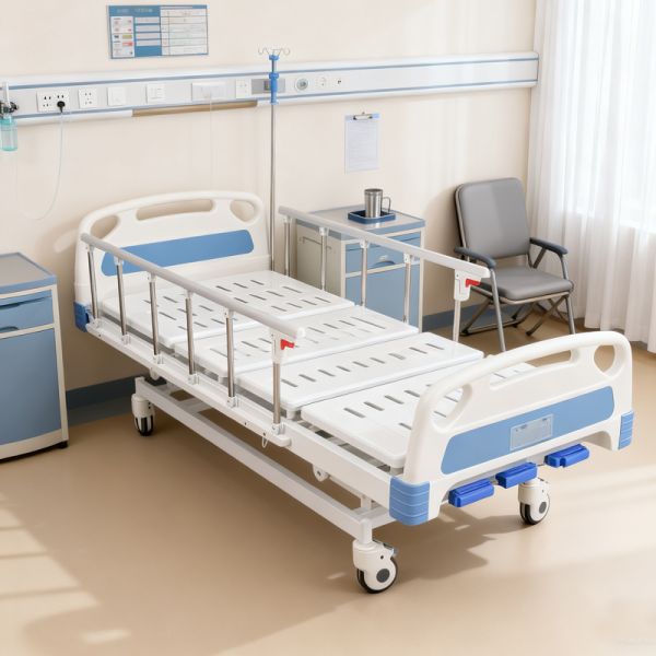 Quality 3-Function Manual Medical Bed With Foldable Aluminum Guardrails And Silent Locking Casters wholesale