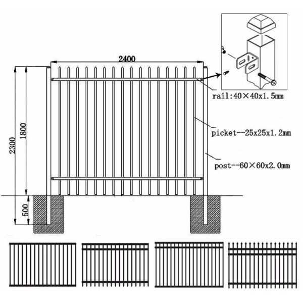 4 rails narrow spacing stright top crimped top crimped 1800mm x 2400mm anti wild beast dog and wolf security steel fence