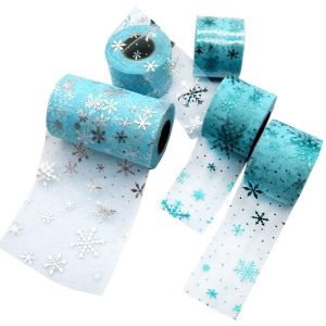 Cheap Blue Snowflake Pattern Polyester Organza Tulle Rolls Fabric 15.2cm for sale