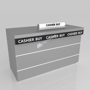 China Display Stand Grey Wooden Cash Register With Light Box For Space-Saving Shop Furniture And Branding Shop Design on sale