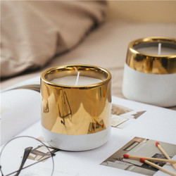 Luxury Handmade Custom Ceramic Candle Jars With Golden Electroplated