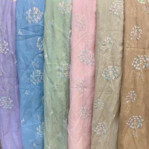 OEM 130cm Garment Embroidered Sequin Lace Fabric Polyester Chiffon Material