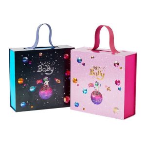 Lovely Cardboard Customized Gift Box With PU Leather Handle And Magnetic Closure