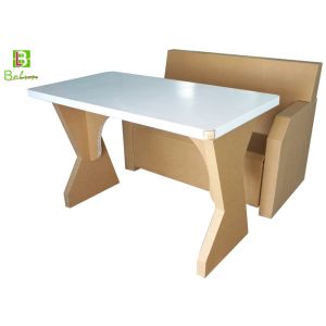 Custom Flat Cardboard Table And Chairs Stand Simple Style Wightlight