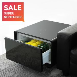 Mini Side Table Drawer Beer Beverage Cooler with Tempered Glass and Wireless