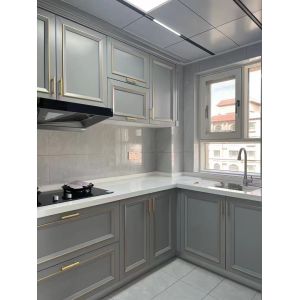 China 15mm Solid Wood Island Modular Black Melamine Kitchen Cabinets Units on sale