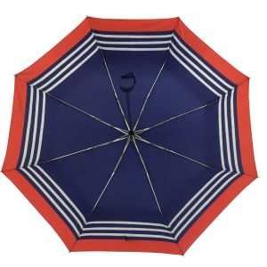 Blue Stripe Zinc Frame Pongee Foldable Umbrella For Ladies