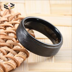 Third Party Appraisal Religious Type Black Tungsten Carbide Ring for Engagement and Wedding in Step Edges Design