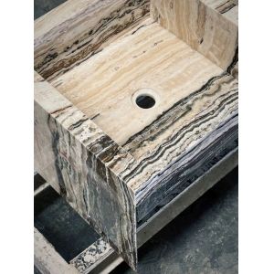 Luxury Tiramisu Travertine Washbasin | Warm Beige and Brown Stone Vanity