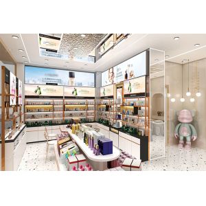 Gold Rush Series Case 54sqm Makeup Display Showcase for Cosmetic Store Design