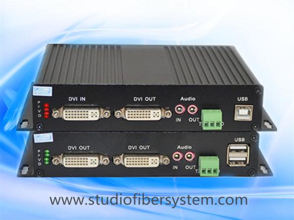 Quality 1Port uncompressed dvi kvm fiber optic extender with external bidirectional analog audio transmission over 20KM SM fiber wholesale