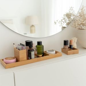 Efficiently Organize Your Bathroom with 6-Piece Bamboo Vanity Tray Set 38x10