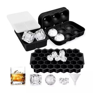 6-hole Round Ice Ball Mold with Honeycomb Square Ice Tray and Diamond Ice Cube