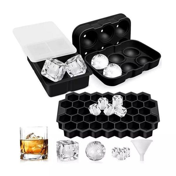 6-hole Round Ice Ball Mold with Honeycomb Square Ice Tray and Diamond Ice Cube