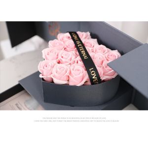 Custom Print Rose Magnet Closure Double Layer Heart Shaped Flower Box with