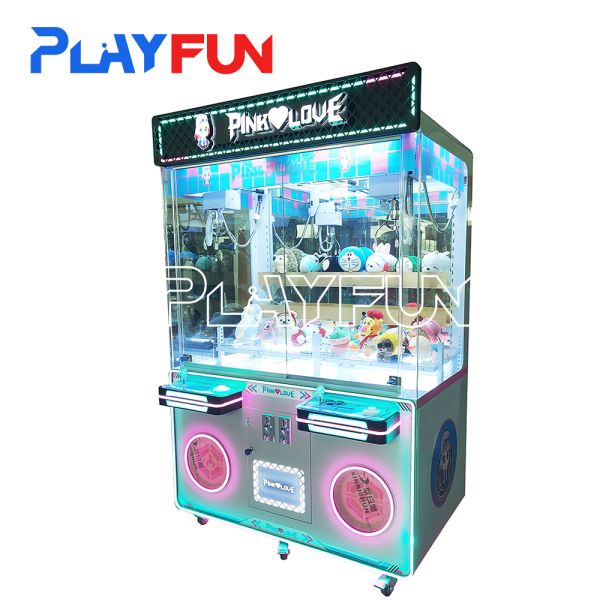 Playfun High Quality 2 Players Baby Catcher Crane Machine Mini Plush Doll Prize Machine Claw Pink Love Coin Operated Arcade