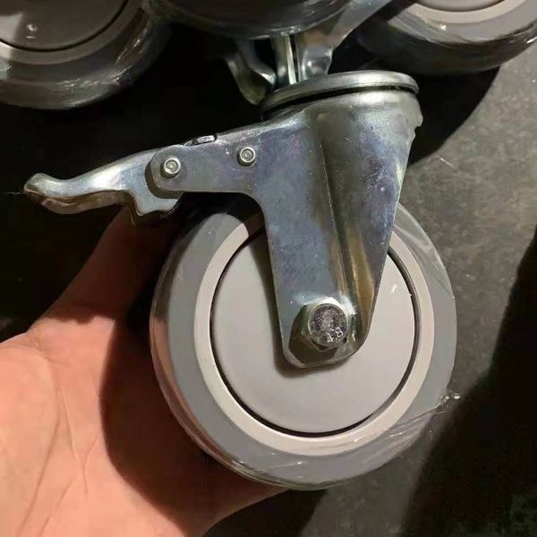 Quality 4 Inch Grey TPR Shopping Trolley Wheels With Locks Soft Bolt Hole Swivel Casters With Covers wholesale