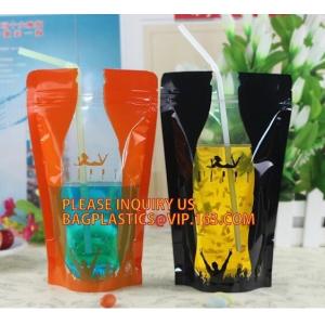 stand up reclosable drinking pouches cold drink Zip lockkk bag with straw