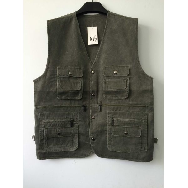 Quality vest, waistcoat, mens vest, 100% polyester, washed fabric, fishing vest, olive, S-3XL wholesale