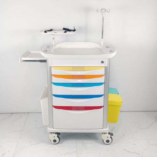 Centralized Locked Hospital Emergency Cart With Sliding Side Shelf Needle
