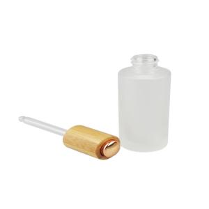 Frost Glass Empty Lotion Jars , Nail Polish Cosmetic Glass Bottles With Bamboo