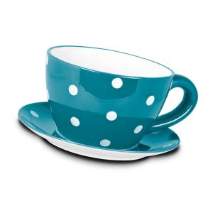 Garden Ceramic Jumbo Tea Cup Planters With Attached Saucer Stripe / Polka Dots