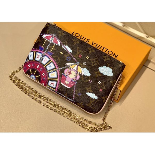 Quality M63905 Silk-Screen Pochette Double Zip Luxury Chain Bag Genunie Leather And Carvas Luxury Chain Bag Small Cross-Body Bag wholesale