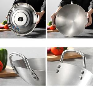 Thickened Stainless Steel Non Stick Chinese Wok Double Ear Non Coating Round