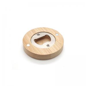Cheap Magnetic Bamboo Metal Bottle Opener - Round Wooden Fridge Magnet for sale
