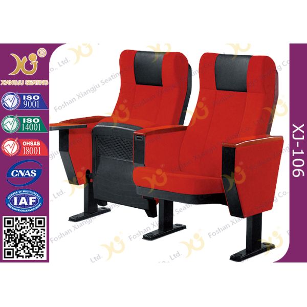 Solid Wood Armrest Cover Auditorium Theater Seating Floor Mounted With Wood Desk