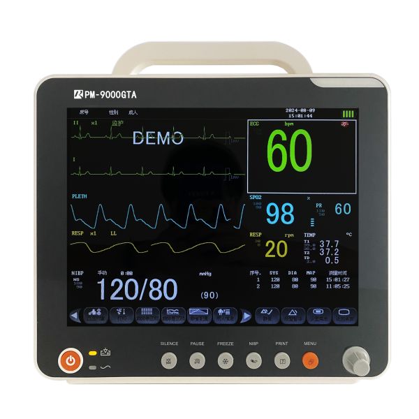Multi-Parameter Patient Monitor With ECG Resp SpO2 Nibp Temp and Moveable Stand