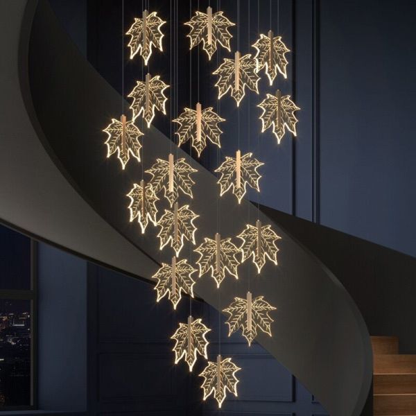 Quality Modern staircase chandelier hotel lobby villa spiral leaf chandelier(WH-NC-74) wholesale