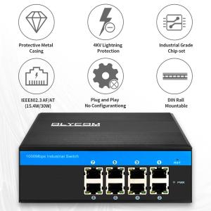 8 Port PoE Ethernet Switch Industrial Unmanaged Network 120W/240W DC48V IP40