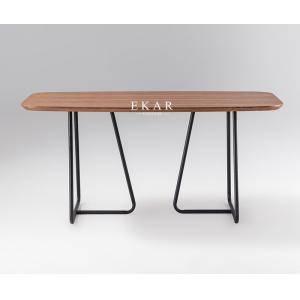 Modern Simple Metal Frame Rectangle Wood Dining Table