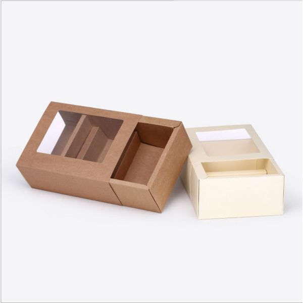 Hot sale OEM cheap packaging box kraft paper drawer box with clear window