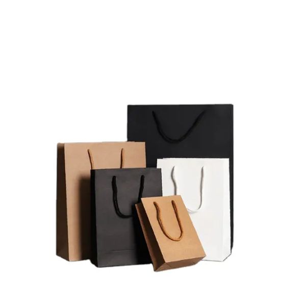Luxury Custom Printed Your Own Logo White Brown Craft Shopping Paper Bag With Handles