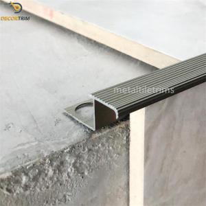 China Aluminum Alloy 6063 Stair Nose Tile Edging Trim Anodized Matt Bronze Non Slip on sale