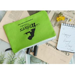 Green Canvas Pencil Bag 12 x 9 cm Customized Size With White Plastic Zipper