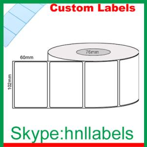 Custom Thermal Label 102mmX60mm/1 Plain D/Thermal Roll Permanent, 2,000Lper,76mm core