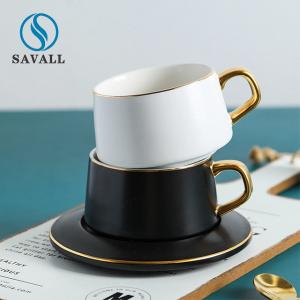 Savall HoReCa Modern Ceramic Cups And Saucers Gold Inlay