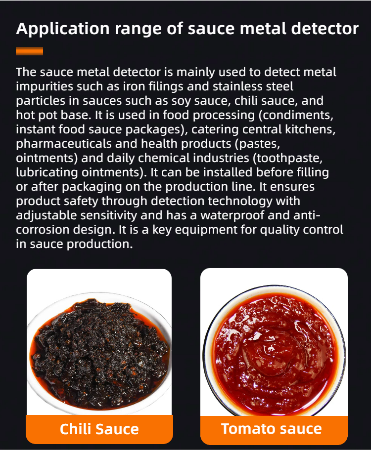 Industrial Production Line Sauce Metal Detector Is Widely Used for Juice Sauce Caviar Ketchup Chili Sauce Etc
