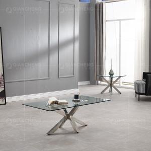 Clear Glass Top 0.11cbm SS Coffee Table For Living Room With Brushed Chrome Base