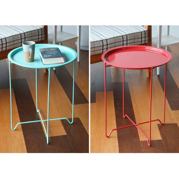 Indoor Outdoor Folding Table Round Steel Frame Save Space